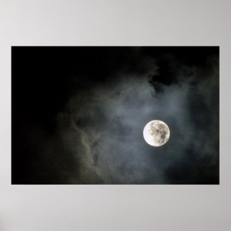 Volledige maan en Wolken Poster