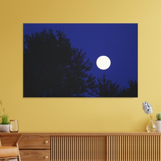 Volledige maan met bomen en blauwe hemel canvas afdruk (Insitu (Woonkamer))