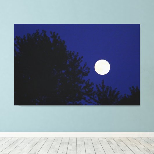 Volledige maan met bomen en blauwe hemel canvas afdruk (Insitu (Houten vloer))