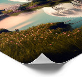 Volledige maan met roze Florale bomen Poster (Hoek)