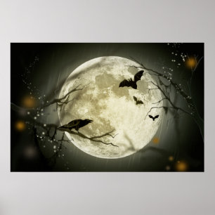 Volledige maan op Halloween Poster
