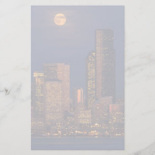 Volledige maan over de skyline van Seattle Briefpapier