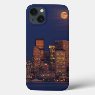 Volledige maan over de skyline van Seattle iPhone 13 Hoesje