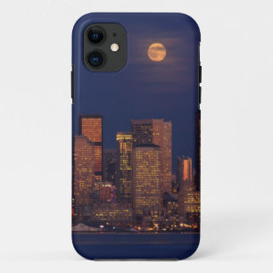 Volledige maan over de skyline van Seattle iPhone 11 Hoesje