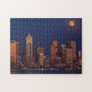 Volledige maan over de skyline van Seattle Legpuzzel