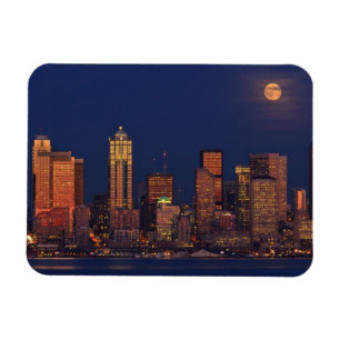 Volledige maan over de skyline van Seattle Magneet