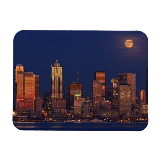 Volledige maan over de skyline van Seattle Magneet (Horizontaal)