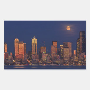 Volledige maan over de skyline van Seattle Rechthoekige Sticker