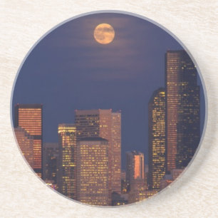 Volledige maan over de skyline van Seattle Zandsteen Onderzetter