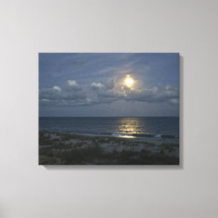 Volledige maan over oceaan canvas afdruk