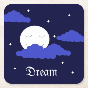 Volledige maan 's middernacht en sterren vierkante kartonnen onderzetter