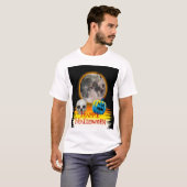 Volledige maan, schedel en blauwe pompoen bij nach t-shirt (Voorkant volledig)