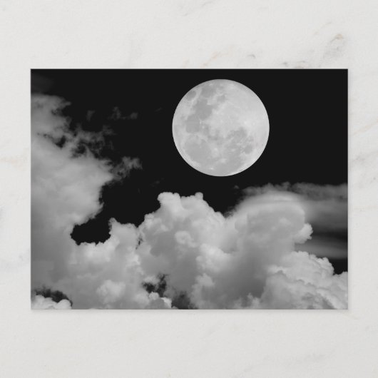 VOLLEDIGE MOON CLOUDS BLACK EN WHITE BRIEFKAART (Voorkant)