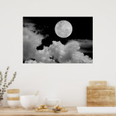 VOLLEDIGE MOON CLOUDS BLACK EN WHITE POSTER (Keuken)