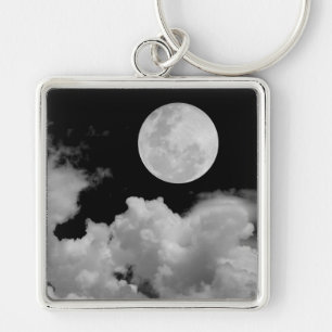 VOLLEDIGE MOON CLOUDS BLACK EN WHITE SLEUTELHANGER