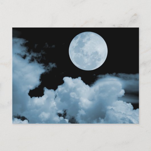 VOLLEDIGE MOON CLOUDS BLAUW BRIEFKAART (Voorkant)