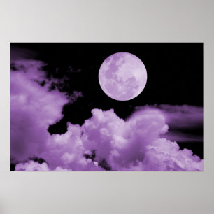 VOLLEDIGE MOON CLOUDS PAARS POSTER