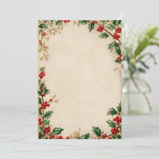 Volledige rand met hulstguirlande kaart (Staand voorkant)
