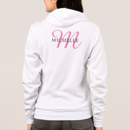 Volledige Zip White Hoodie Monogram naam vrouwen (Achterkant)