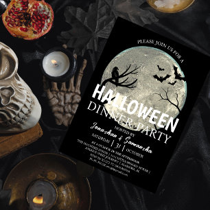 Vollemaansfeest met kraai en vleermuizen Halloween Kaart