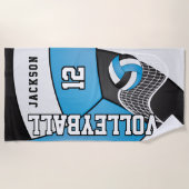 Volley-ball en bleu, noir et blanc serviette de pl (Devant)