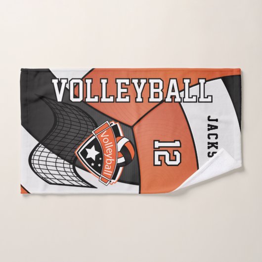 Volley-ball en Orange, noir et blanc (Serviette à main)