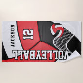 Volley-ball en rouge, blanc et noir serviette de p (Devant)