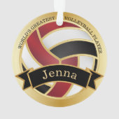 Volley-ball rouge foncé, noir et or | Nom do-it-yo (dos)