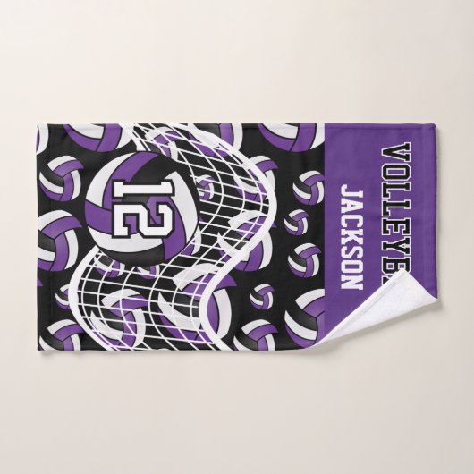 Volley-ball - violet, noir et blanc (Serviette à main)