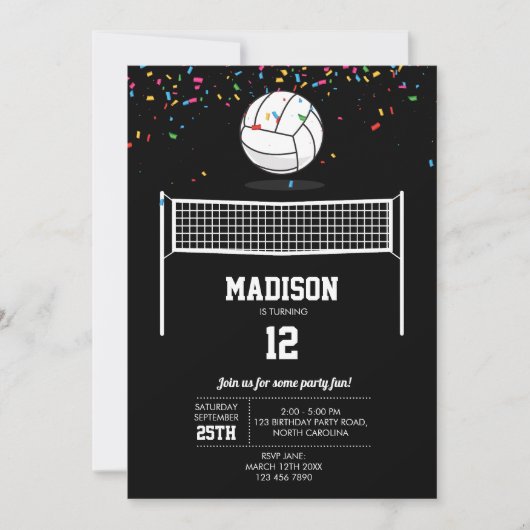 Volleybal Bal & Net Zwart Verjaardagsfeest Kaart (Voorkant)