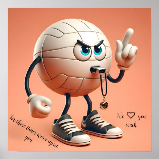 Volleybal Ball Karakter Coach Poster (Voorkant)