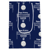 Volleybal Ball & Net Navy Blauw Verjaardag Naam Le Medium Cadeauzakje (Achterkant)
