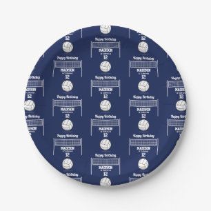 Volleybal Ball & Net Navy Blauw Verjaardag Naam Le Papieren Bordje