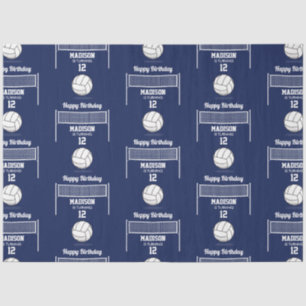 Volleybal Ball & Net Navy Blauw Verjaardag Naam Le Tissuepapier