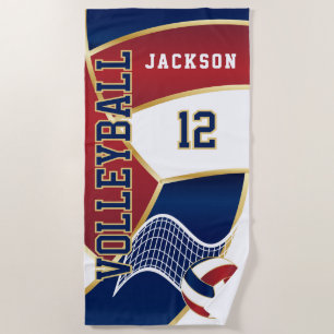 Volleybal bij de marine, rood en wit strandlaken