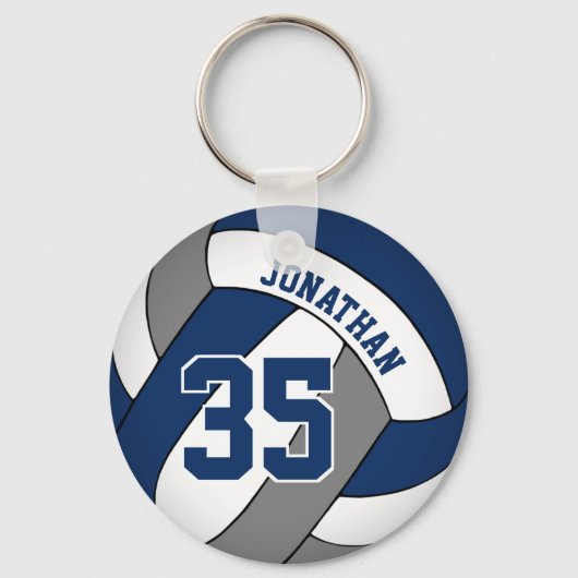 volleybal " blauwe grijze gepersonaliseerde jongen sleutelhanger (Voorkant)