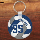volleybal " blauwe grijze gepersonaliseerde jongen sleutelhanger (Voorkant)