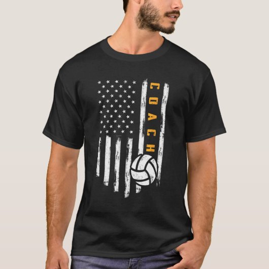 Volleybal Coach Amerikaanse Vlag Grappige Trainer T-shirt (Voorkant)
