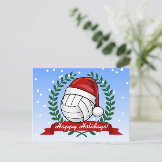 Volleybal het dragen van een Kerst pet Custom Feestdagenkaart (Staand voorkant)