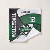Volleybal in donkergroen, zwart en wit bad handdoek (Wasdoekje)