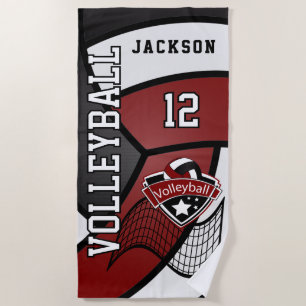 Volleybal in maroon Red, zwart en wit Strandlaken