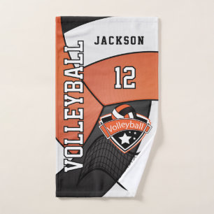 Volleybal in Oranje, zwart en wit Handdoek