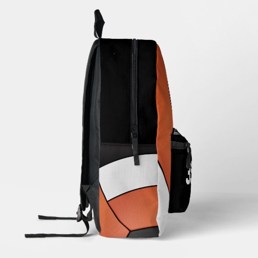 Volleybal in Sinaasappel, Wit en Zwart Bedrukte Rugzak (Links)