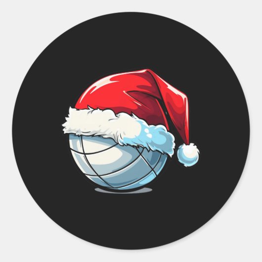 Volleybal Kerstman Hoed Grappig Volleybal Lo Ronde Sticker (Voorkant)