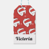 Volleybal kerststreep feestbal en sneeuw cadeaulabel (Voorkant)