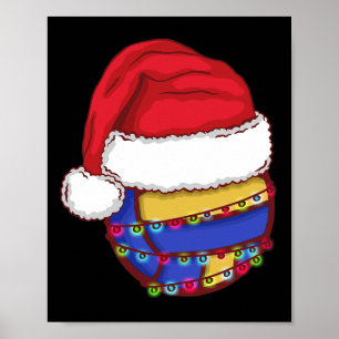 Volleybal Kerstverlichting Santa Hat Funny Volley Poster