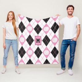 volleybal met de thema roze grijze witte argyle-pa fleece deken