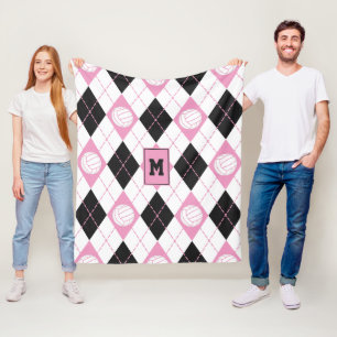 volleybal met de thema roze grijze witte argyle-pa fleece deken