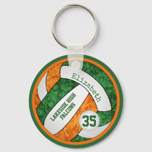 volleybal met oranje groene teamkleuren naam meisj sleutelhanger