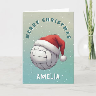Volleybal met rode kerstmuts Naam Kerstmis Feestdagen Kaart